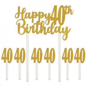 Taartdecoraties 40 jaar glittergoud Taartdecoraties 40 jaar glittergoud