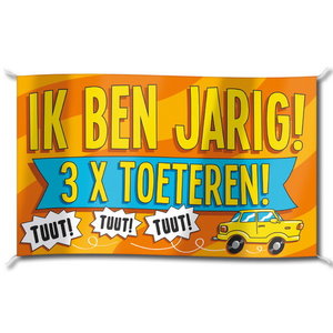 Vlag Ik ben jarig 3 x toeteren groot Vlag Ik ben jarig 3 x toeteren groot
