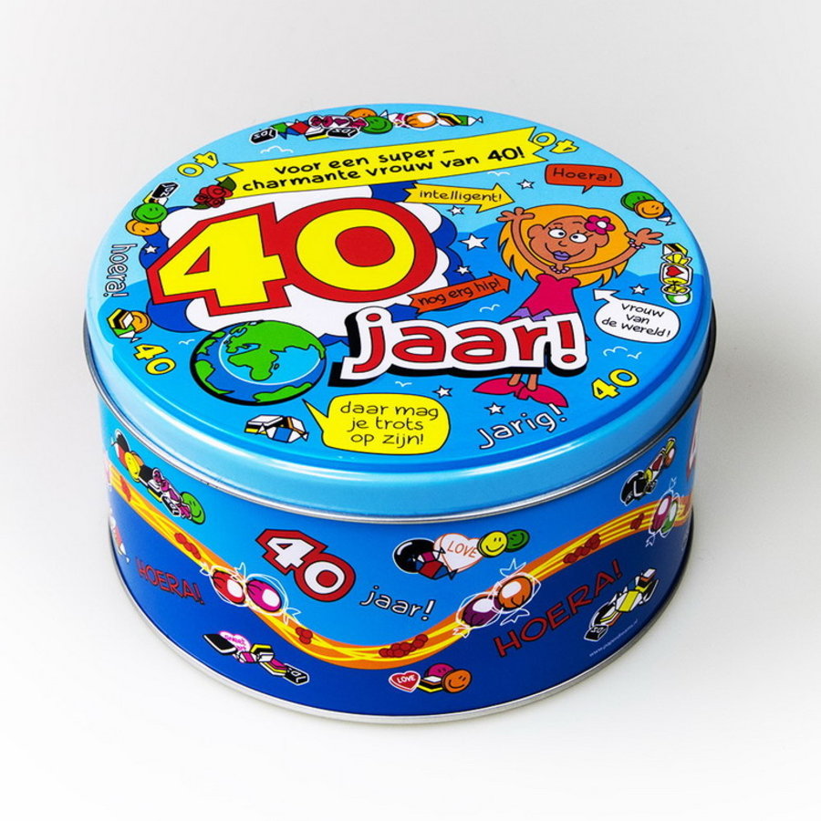 Snoep Koekjes Trommel 40 Jaar Vrouw - Feestartikelen.Be