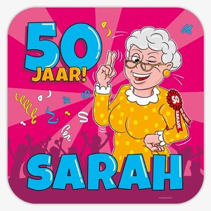 Schild 50 jaar Sarah cartoon groot Schild 50 jaar Sarah cartoon groot