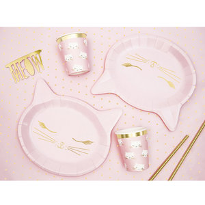 Bordjes roze kat 6 stuks Bordjes roze kat 6 stuks
