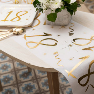 Tafelloper 30 jaar goud wit stof 5 meter Tafelloper 30 jaar goud wit stof 5 meter