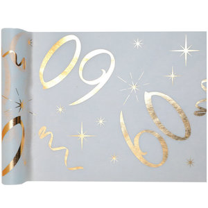 Tafelloper 60 jaar goud wit stof 5 meter Tafelloper 60 jaar goud wit stof 5 meter