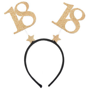 Diadeem 18 jaar met glitter goudkleurige cijfers Diadeem 18 jaar met glitter goudkleurige cijfers