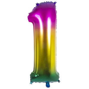 Folieballon cijfer 1 REGENBOOG voor lucht of helium MEGA Folieballon cijfer 1 REGENBOOG voor lucht of helium MEGA