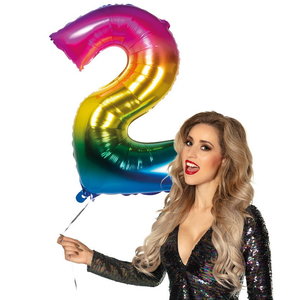 Folieballon cijfer 2 REGENBOOG voor lucht of helium MEGA Folieballon cijfer 2 REGENBOOG voor lucht of helium MEGA