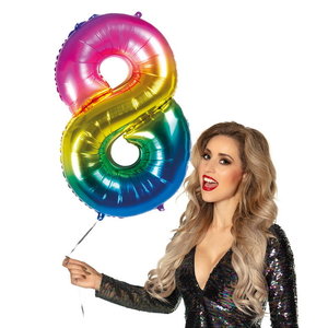 Folieballon cijfer 8 REGENBOOG MEGA Op is Op