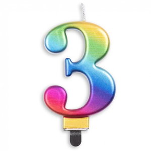 Kaars 3 jaar regenboog luxe