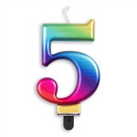 Kaars 5 jaar regenboog luxe