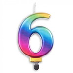Kaars 6 jaar regenboog luxe