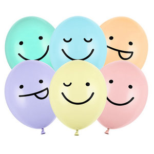 Ballonnen pastel met grappige gezichtjes 6 stuks Ballonnen pastel met grappige gezichtjes 6 stuks