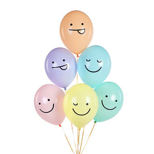 Ballonnen pastel met grappige gezichtjes 6 stuks Ballonnen pastel met grappige gezichtjes 6 stuks