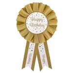 Rozet Happy Birthday goud-wit