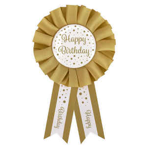Rozet Happy Birthday goud-wit Rozet Happy Birthday goud-wit