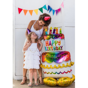 Folieballonnen Happy Birthday taart MEGA