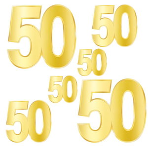 Decoratie 50 jaar goudkleurig 6 stuks Decoratie 50 jaar goudkleurig 6 stuks