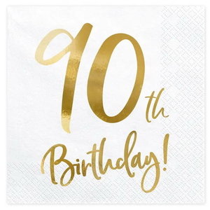 Servetten 90 jaar stijlvol goud wit 20 stuks Servetten 90 jaar stijlvol goud wit 20 stuks