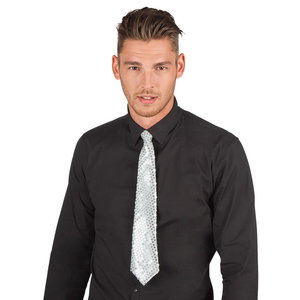 Stropdas zilverkleurig met pailletten Stropdas zilverkleurig met pailletten