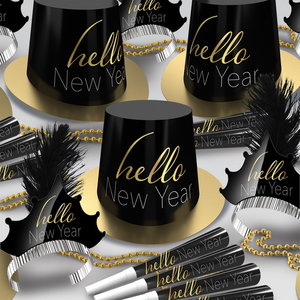 Hoed Hello New Year zwart goud chique Hoed Hello New Year zwart goud chique
