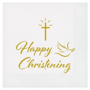 Servetten Happy Christening met kruis 20 stuks Servetten Happy Christening met kruis 20 stuks