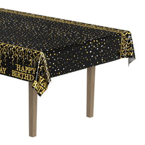 Tafelkleed Happy Birthday metallic zwart goud Tafelkleed Happy Birthday metallic zwart goud