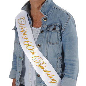 Sjerp 60 jaar luxe wit met glittergouden letters Sjerp 60 jaar luxe wit met glittergouden letters