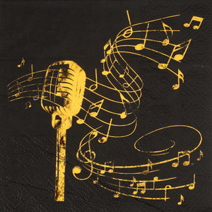 Servetten muzieknoten zwart met microfoon Servetten muzieknoten zwart met microfoon