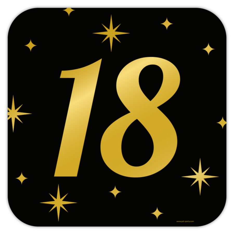 Deurbord 18 jaar goud zwart Alles voor een 18 jaar verjaardag Feestartikelen.be