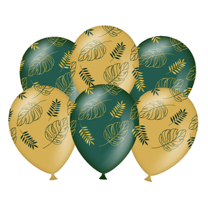 Ballonnen met palmbladeren goud groen 6 stuks Ballonnen met palmbladeren goud groen 6 stuks