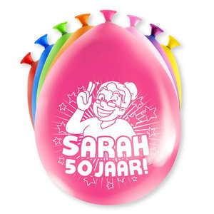 Ballonnen Sarah 50 jaar cartoon 8 stuks Ballonnen Sarah 50 jaar cartoon 8 stuks