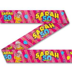 Decoratie lint Sarah 50 jaar cartoon Decoratie lint Sarah 50 jaar cartoon