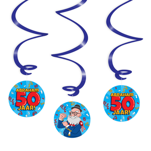 Hangdecoratie Abraham 50 jaar cartoon 3 stuks Hangdecoratie Abraham 50 jaar cartoon 3 stuks