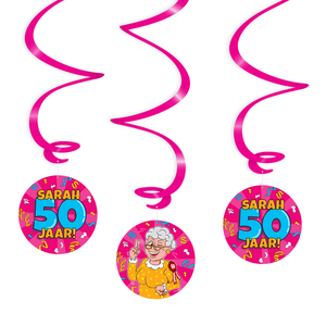Hangdecoratie Sarah 50 jaar cartoon 3 stuks Hangdecoratie Sarah 50 jaar cartoon 3 stuks