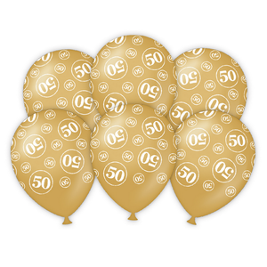 Ballonnen 50 jaar goudkleurig rondom 6 stuks Ballonnen 50 jaar goudkleurig rondom 6 stuks