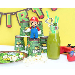 Rietjes met game decoraties 8 stuks