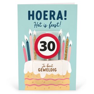 Kaart 30 jaar met verkeersbord kaars Kaart 30 jaar met verkeersbord kaars