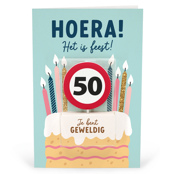 Gouden Kaars 50 Met Houder 7 Cm Jubileumskaars Verjaardagskaars Goud 37146