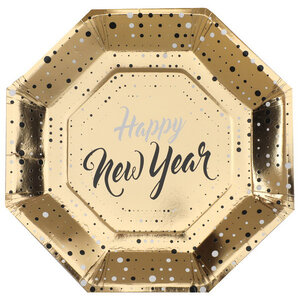 Bordjes Happy New Year luxe goudkleurig 10 stuks Bordjes Happy New Year luxe goudkleurig 10 stuks