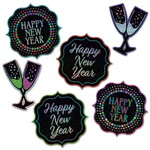 Decoraties Happy New Year NEON 6 stuks Op is Op