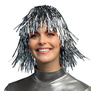 Pruik folie zilverkleurig Pruik folie zilverkleurig