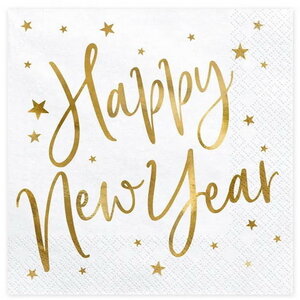 Servetten Happy New Year wit 20 stuks Servetten Happy New Year wit 20 stuks