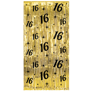 Deurgordijn 16 jaar goud zwart 200cm x 100cm Deurgordijn 16 jaar goud zwart 200cm x 100cm