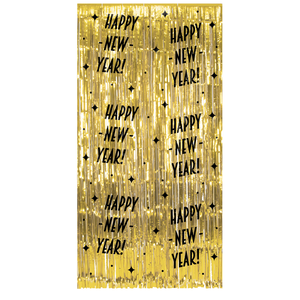 Deurgordijn Happy New Year goud zwart 200cm x 100cm Deurgordijn Happy New Year goud zwart 200cm x 100cm