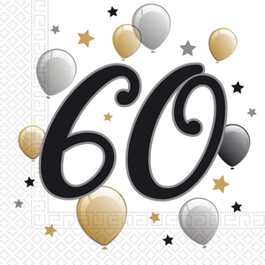 Servetten 60 jaar stijlvol zwart goud zilver 20 stuks Servetten 60 jaar stijlvol zwart goud zilver 20 stuks