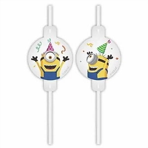 Rietjes Minions met decoratie 4 stuks Rietjes Minions met decoratie 4 stuks
