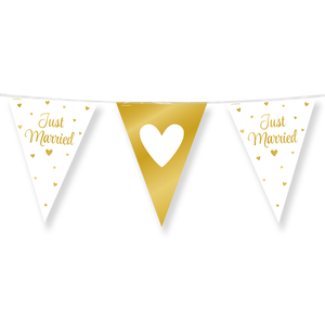 Vlaggenlijn Just Married goud wit 10 meter Vlaggenlijn Just Married goud wit 10 meter