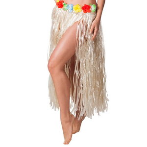 Hawaii rok naturel lang met bloemenrand Hawaii rok naturel lang met bloemenrand