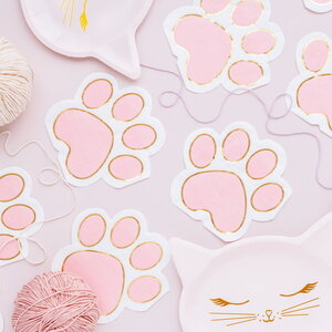 Servetten Kattenpootjes roze wit 12 stuks