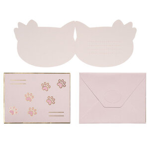 Uitnodigingskaartjes Roze Kat 6 stuks