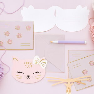 Uitnodigingskaartjes Roze Kat 6 stuks